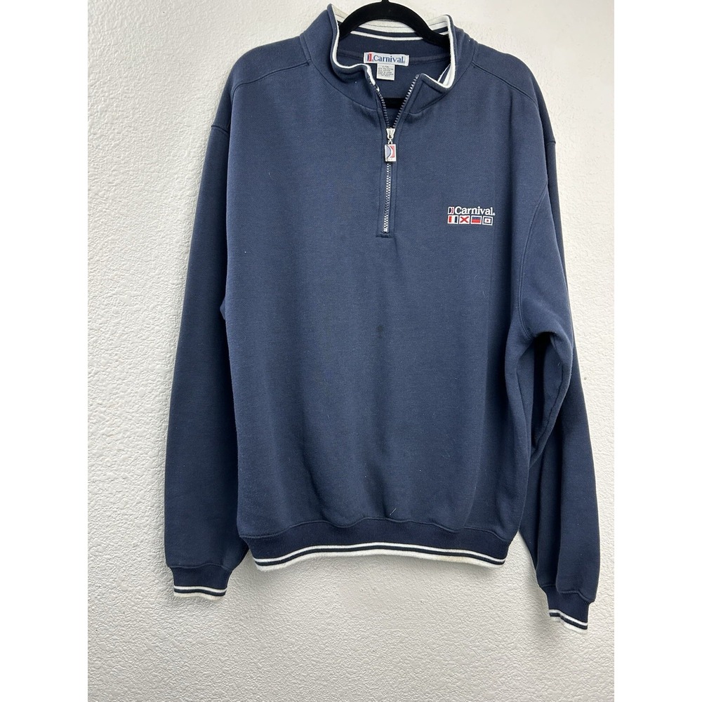 Carnival Quarter‎ Zip Sweatshirt Mens L XL Blue Pullover Nautical Logo